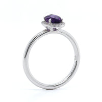 14K White Gold Amethyst with Diamond Halo Ring