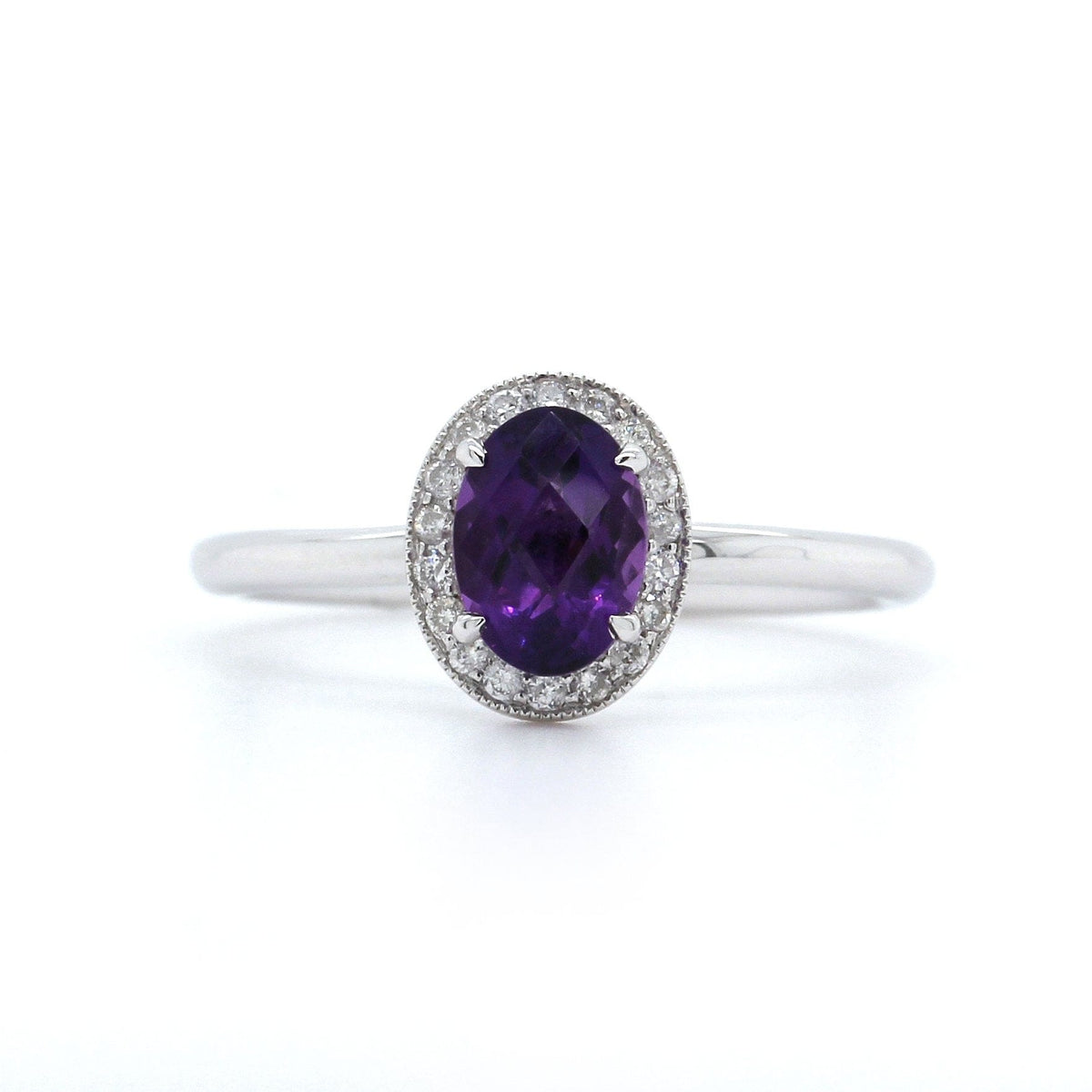 14K White Gold Amethyst with Diamond Halo Ring