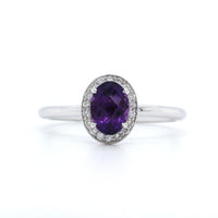 14K White Gold Amethyst with Diamond Halo Ring