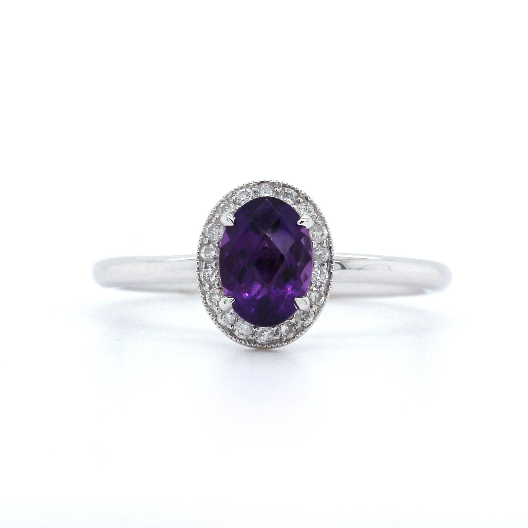 14K White Gold Amethyst with Diamond Halo Ring