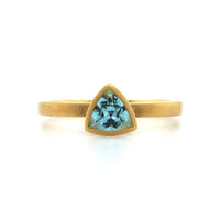 18K Yellow Gold Trillion Cut Aquamarine Ring, 18k yellow gold, Long's Jewelers