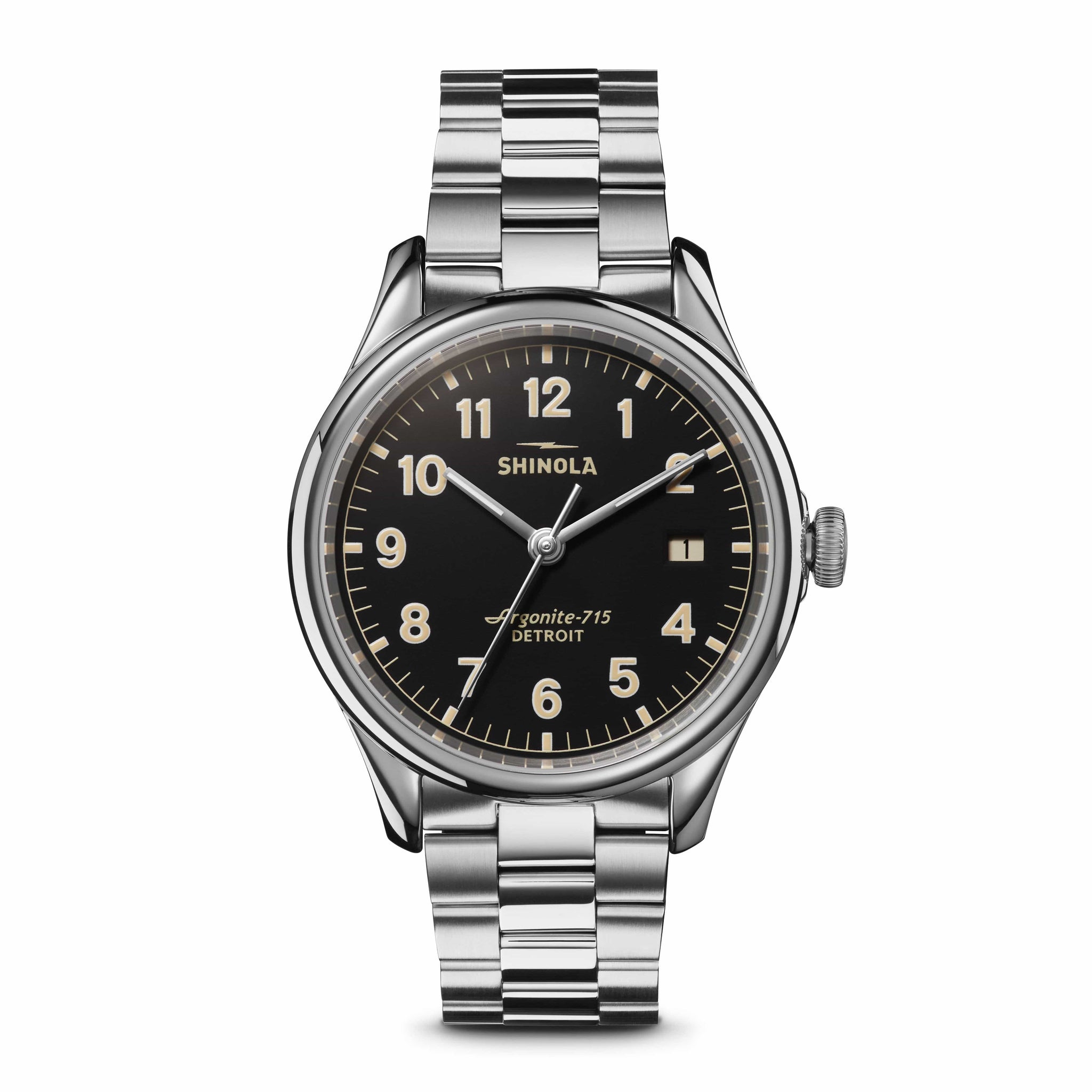 The Vinton SS 38MM Black Dial Watch