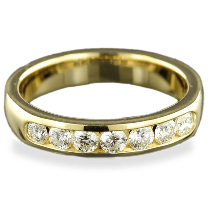 18K Yellow Gold Channel Set 7 Stone Diamond Band