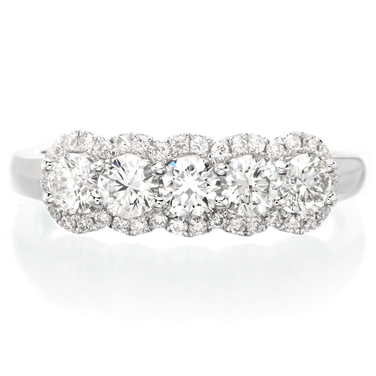 18K White Gold 5 Stone Diamond Halo Band