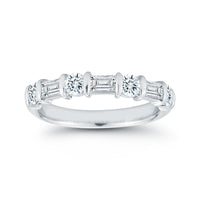 Platinum Alternating Round and Baguette Diamond Wedding Ring