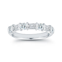Platinum Alternating Round and Baguette Diamond Wedding Ring