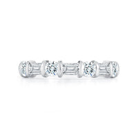 Platinum Alternating Round and Baquette Diamond Wedding Ring