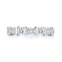 Platinum Alternating Round and Baquette Diamond Wedding Ring