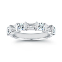 Platinum Alternating Round and Baguette Diamond Wedding Ring