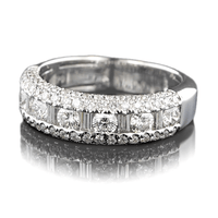 14K White Gold Round and Baguette Diamond Band
