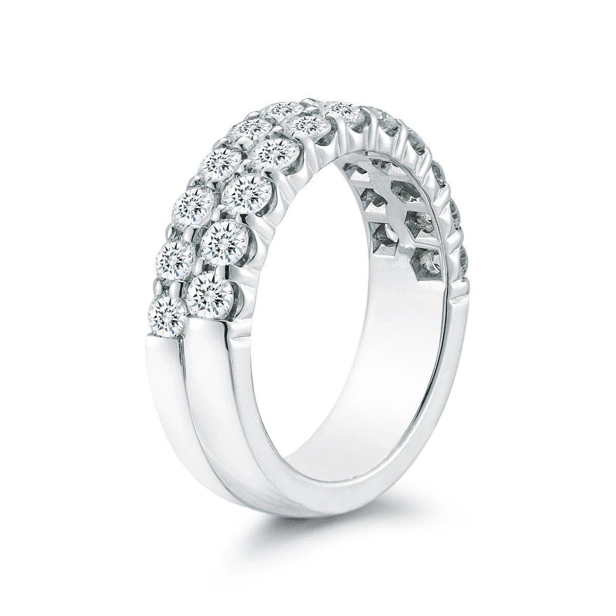 18K White Gold Double Pave Diamond Row Band