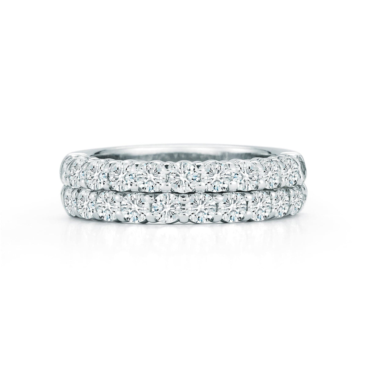 18K White Gold Double Pave Diamond Row Band