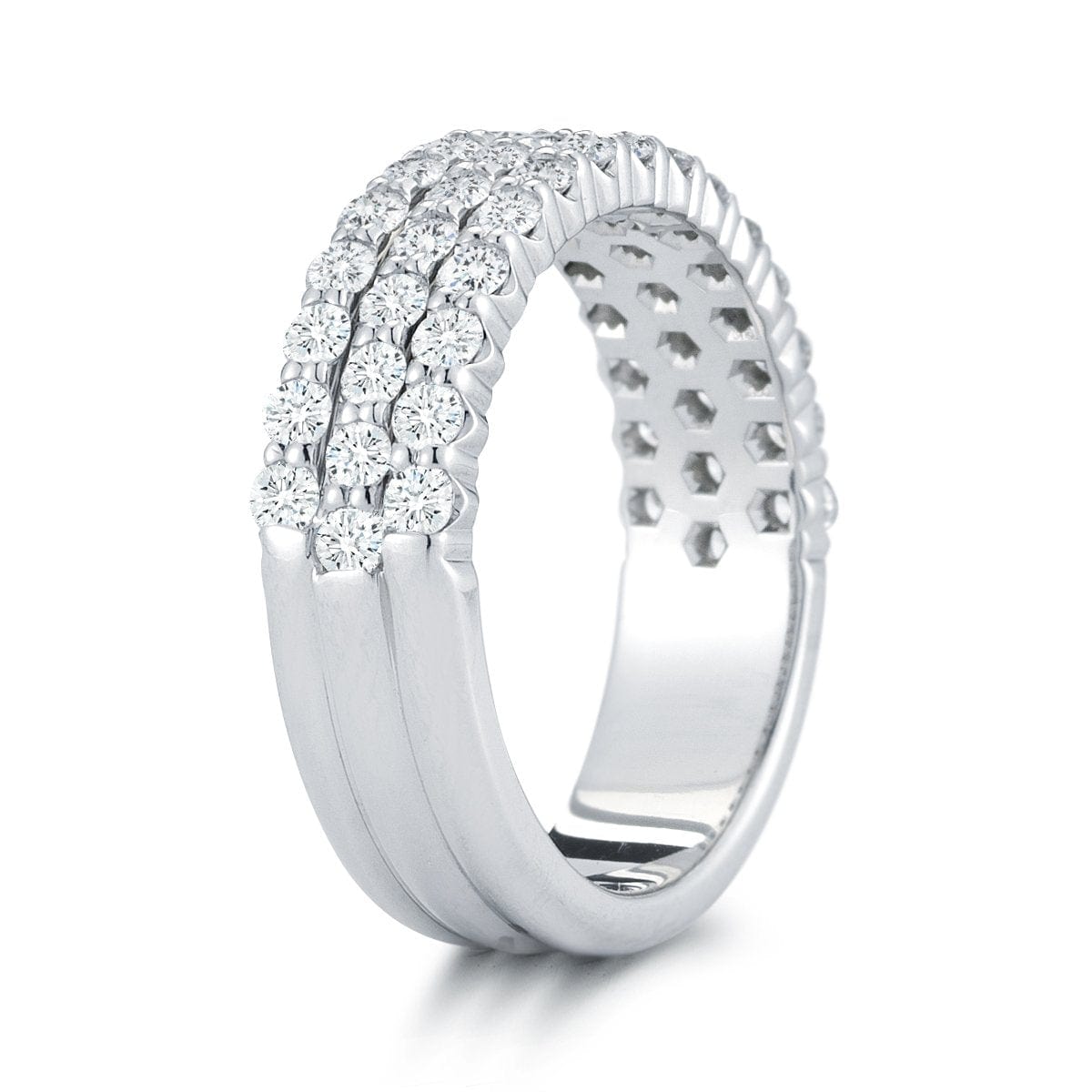 18K White Gold 3 Row Diamond Band