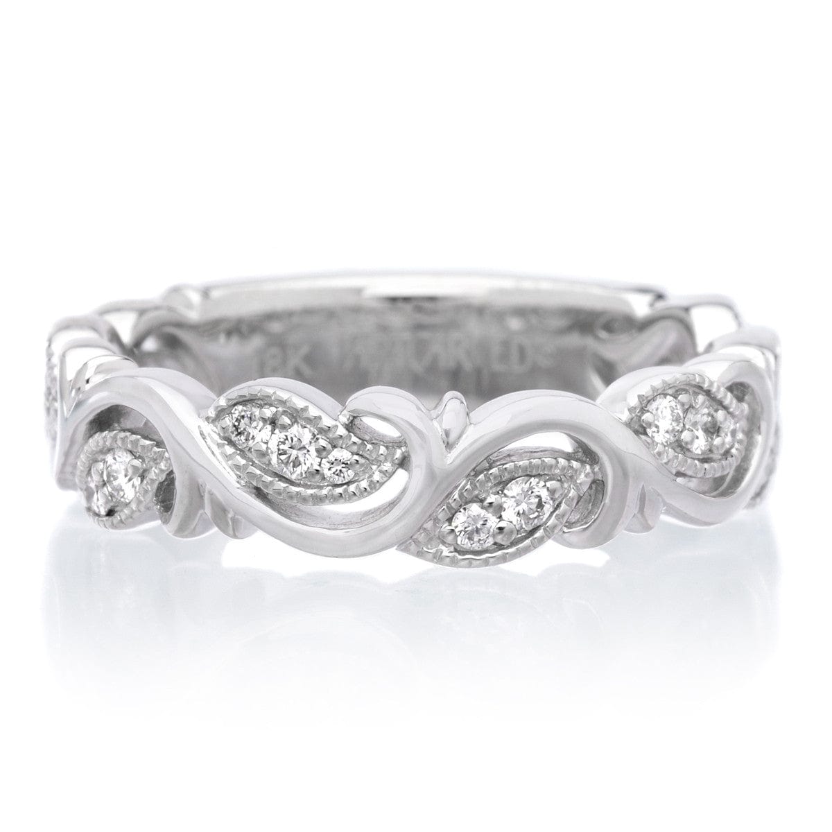 18K White Gold Diamond Filigree Band 