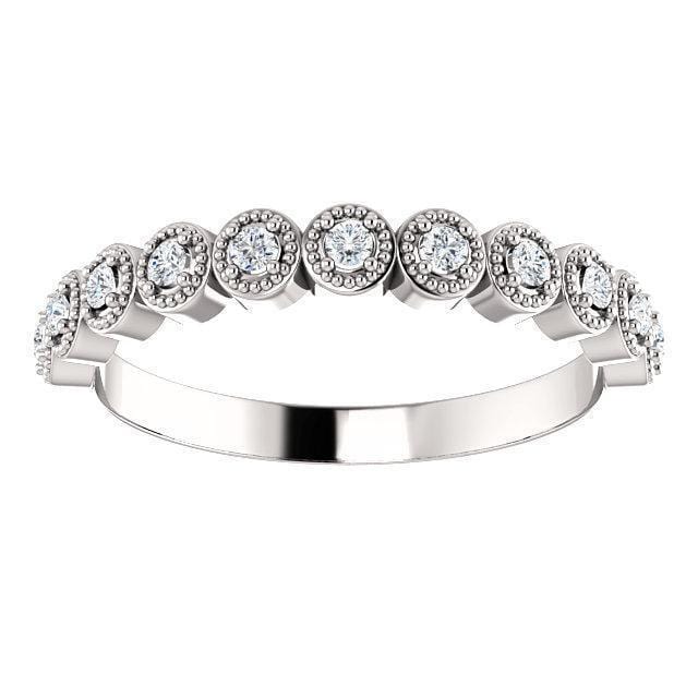 18K White Gold Bezel Milgrain Diamond Band