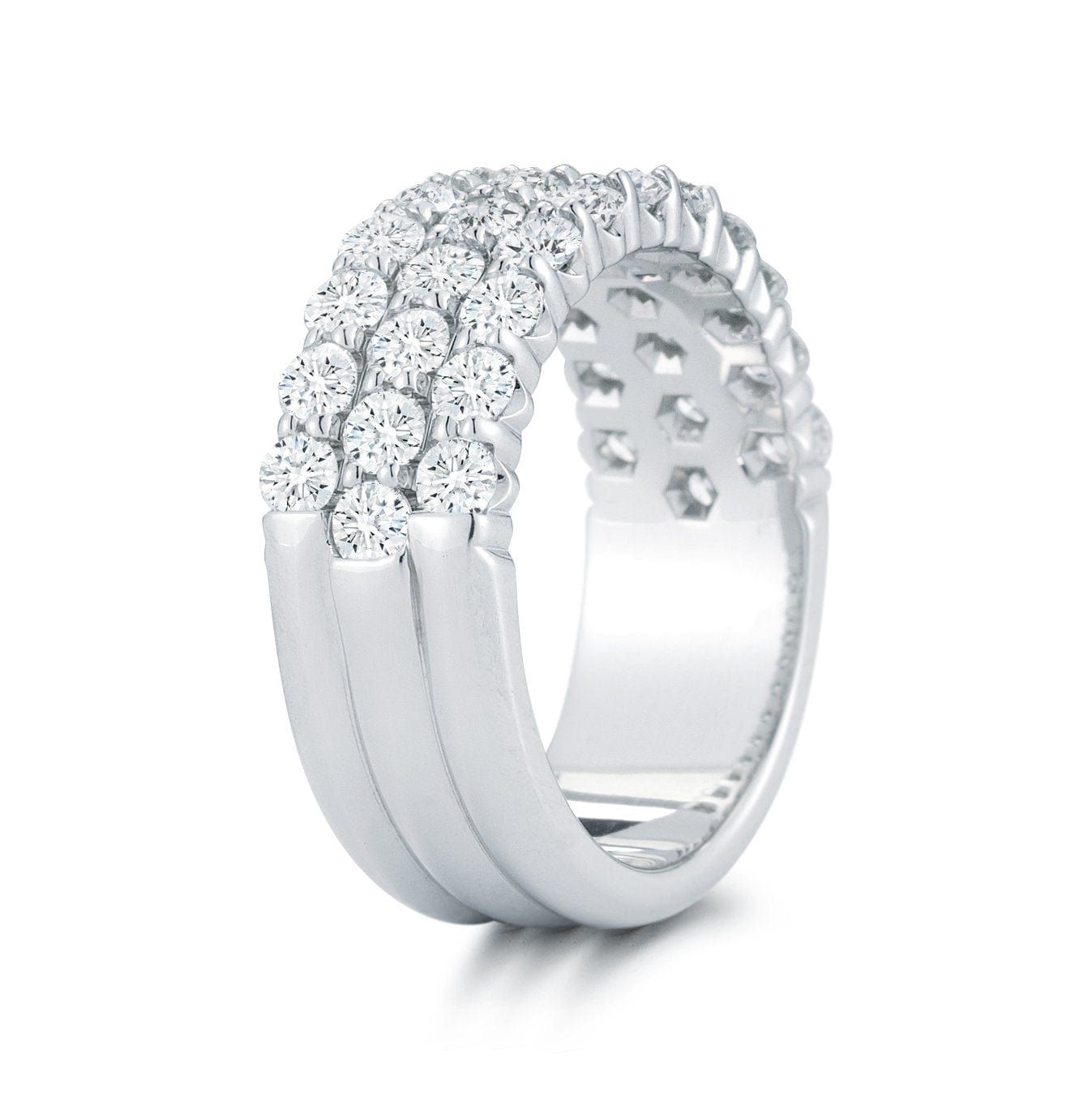 18K White Gold 3 Row Diamond Band