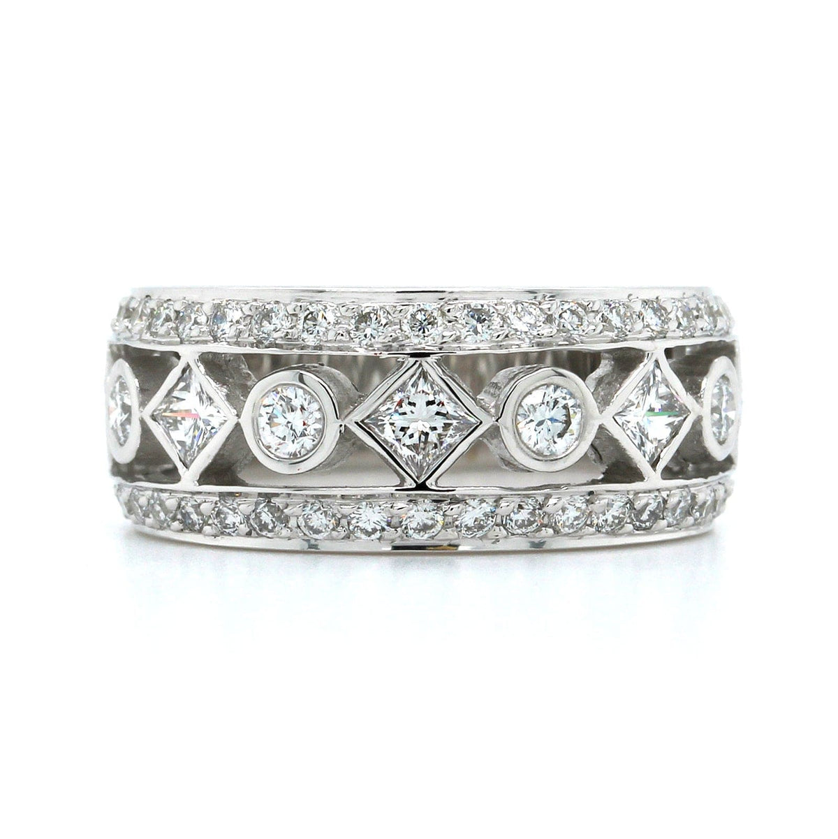 18K White Gold Round and Princess Cut Diamond Band, Longs Jewelers