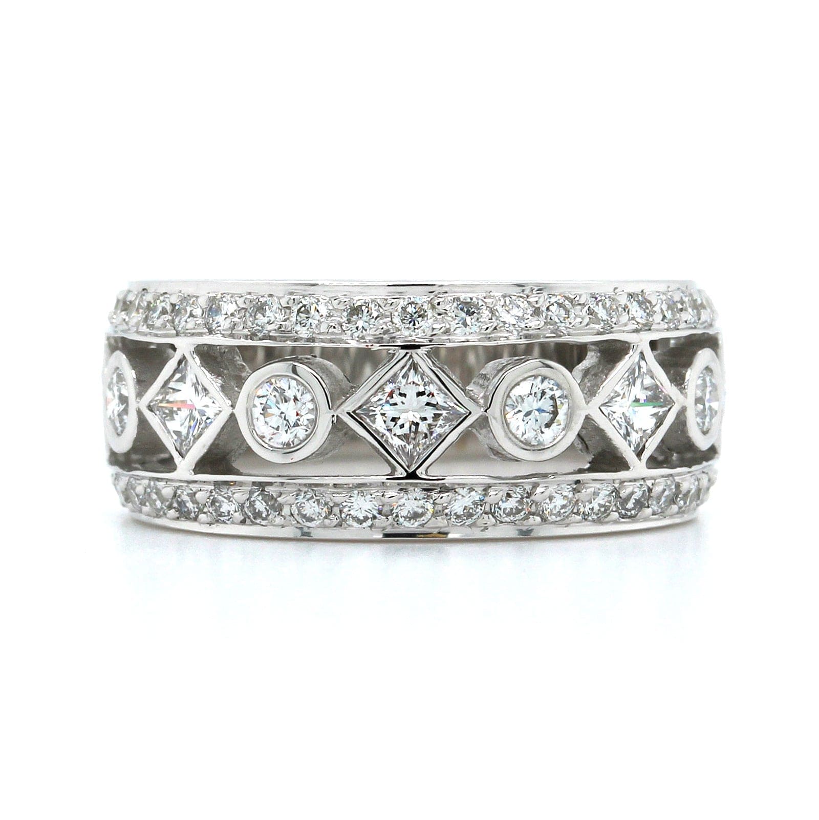 18K White Gold Round and Princess Cut Diamond Band, Longs Jewelers