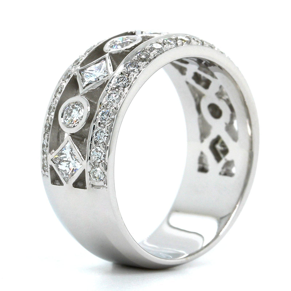 18K White Gold Round and Princess Cut Diamond Band, Longs Jewelers