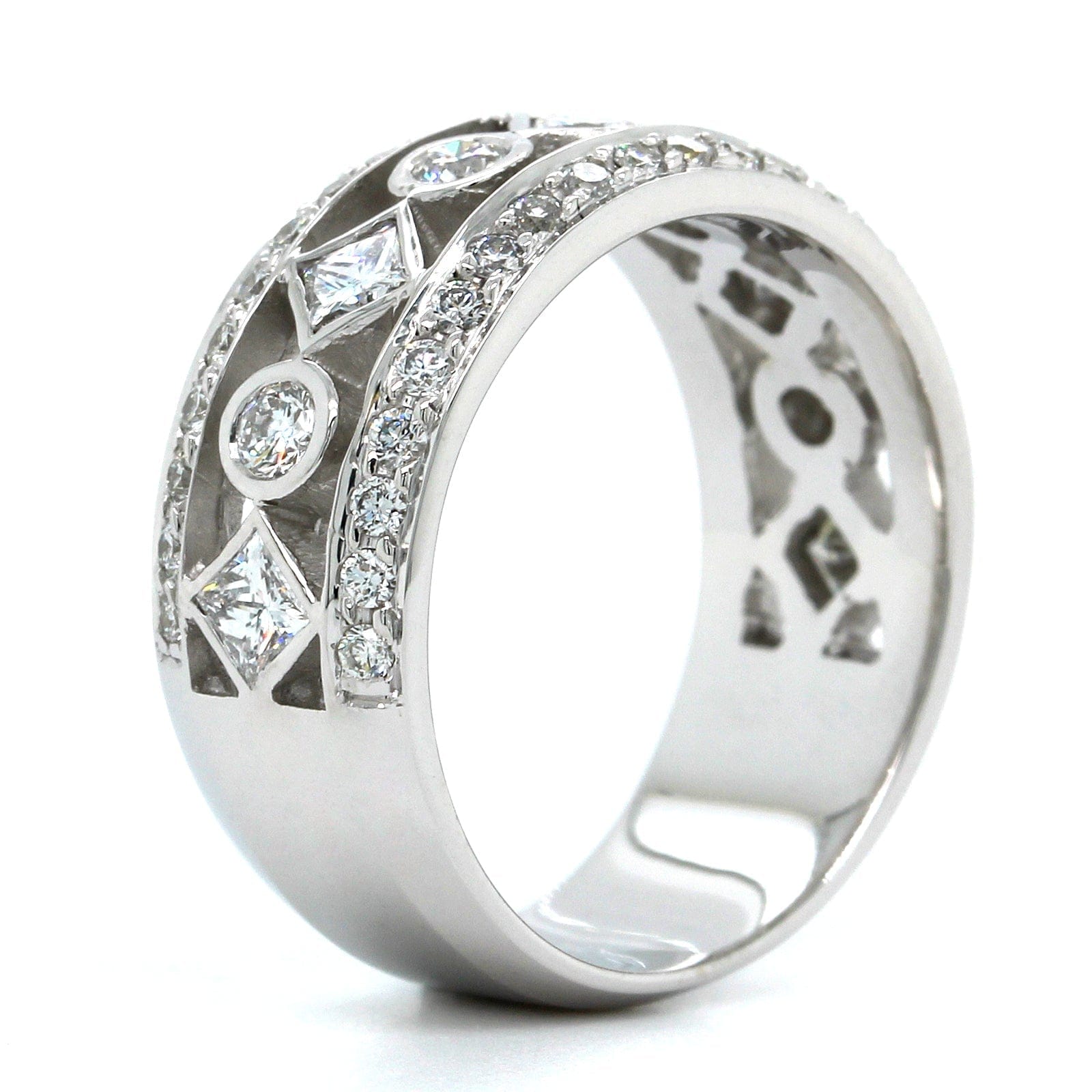 18K White Gold Round and Princess Cut Diamond Band, Longs Jewelers