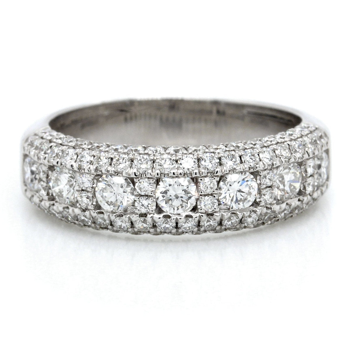 14K White Gold Seven Stone Diamond Pave Band