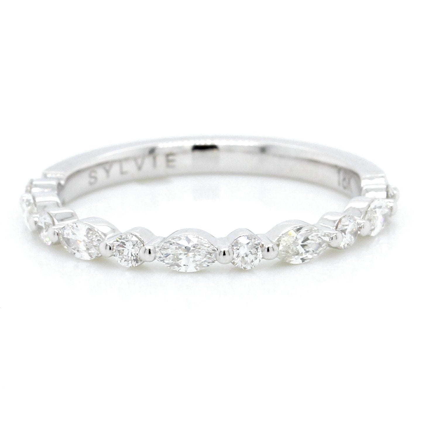 18K White Gold Alternating Round and Marquise Diamond Band