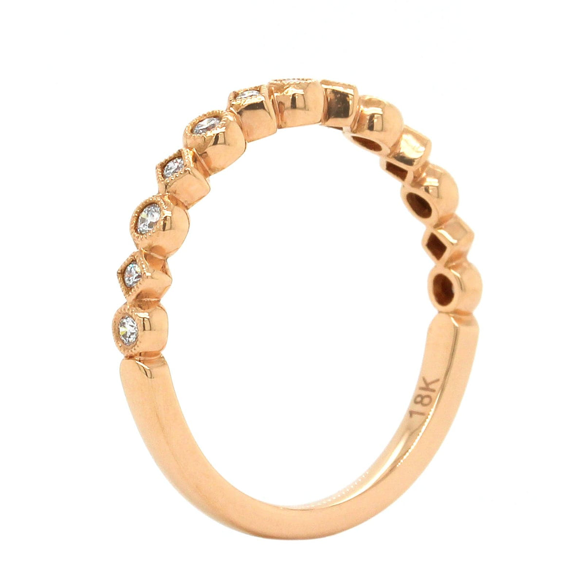18K Rose Gold Alternate Shape Milgrain Wedding Band