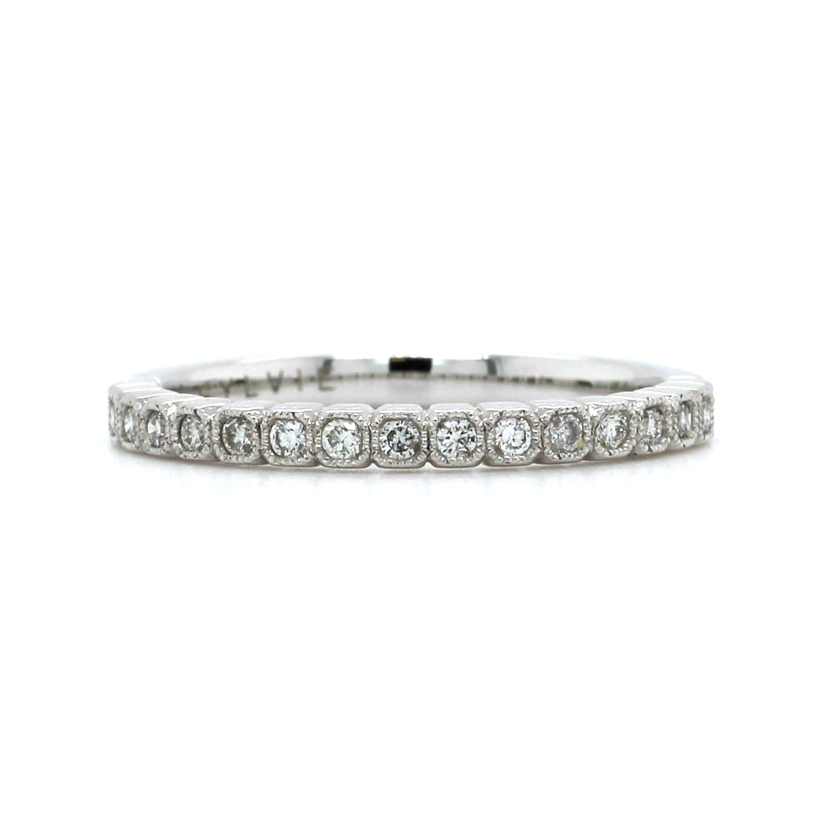 18K White Gold Bezel Set Milgrain Wedding Band