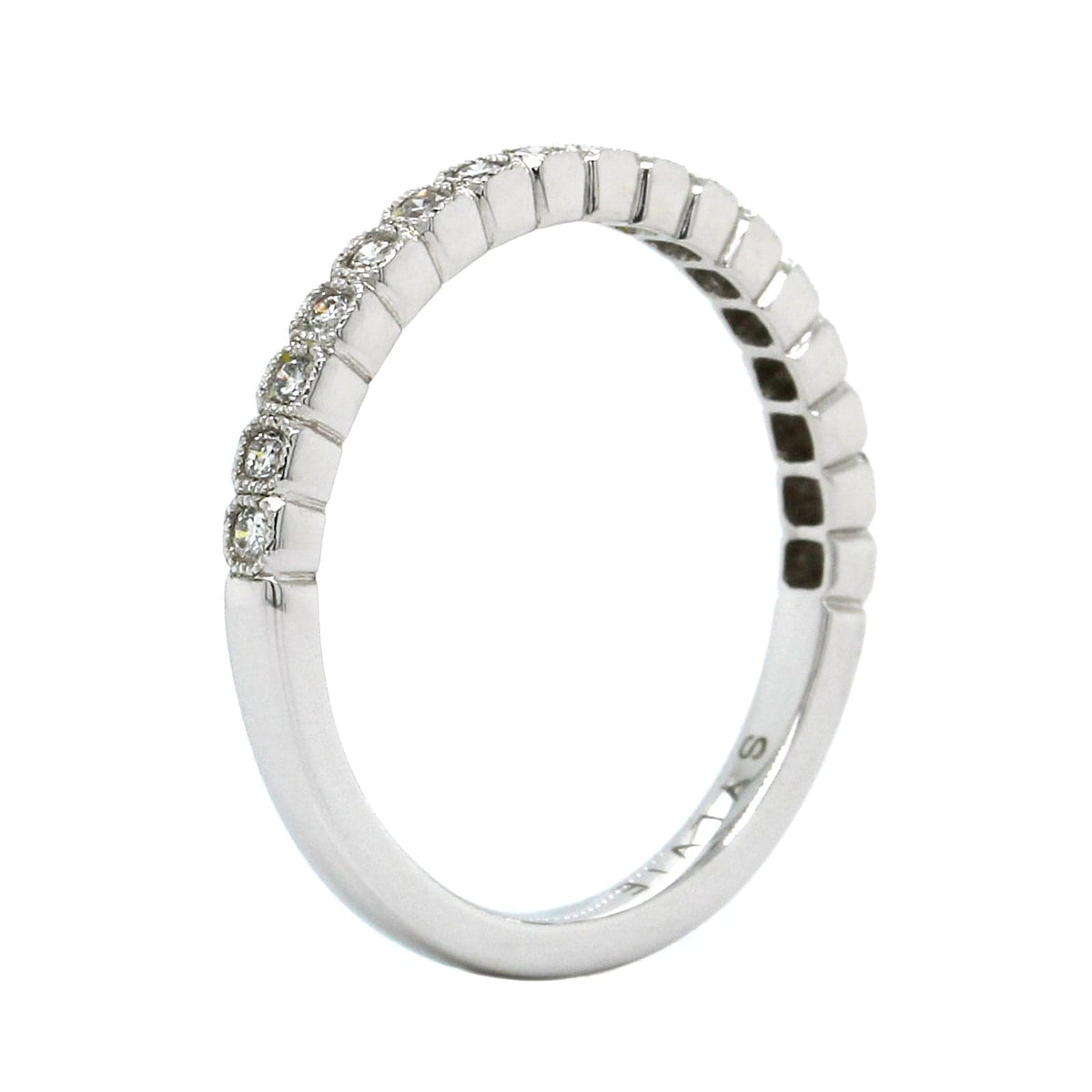 18K White Gold Bezel Set Milgrain Wedding Band