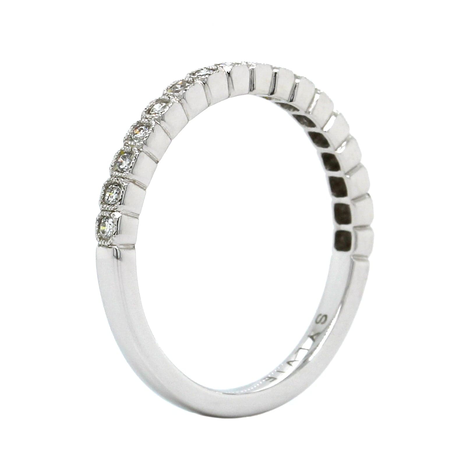 18K White Gold Bezel Set Milgrain Wedding Band