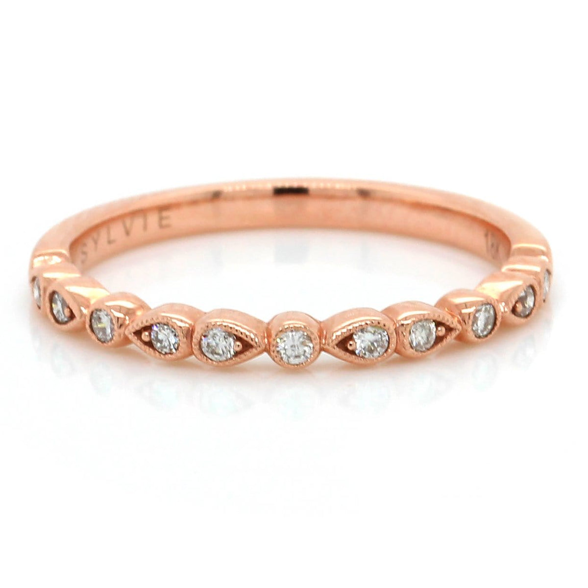 18K Rose Gold Alternating Shapes Milgrain Wedding Ring
