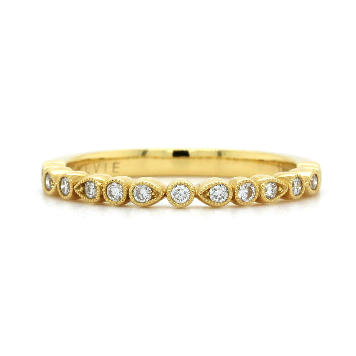 18K Yellow Gold Alternating Shape Milgrain Wedding Band