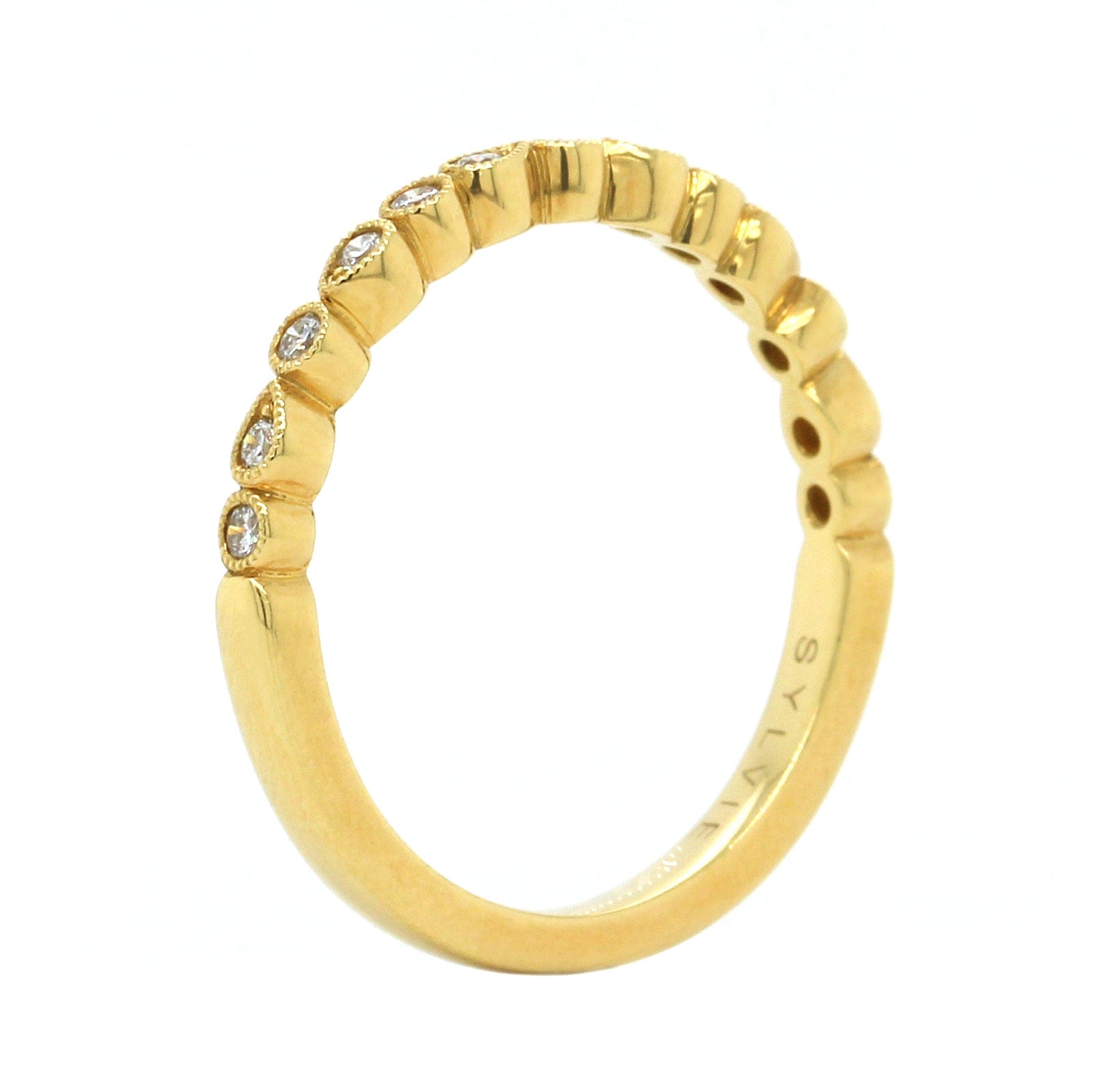 18K Yellow Gold Alternating Shape Milgrain Wedding Band
