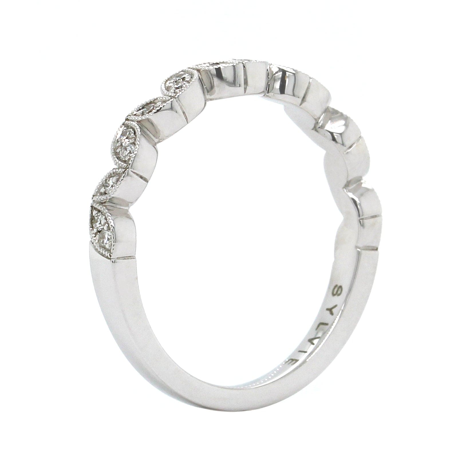 18K White Gold Leaf Pattern Milgrain Wedding Band