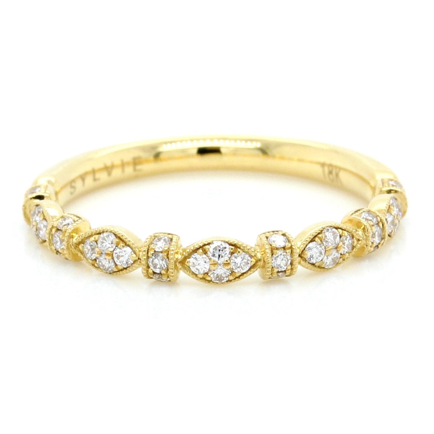 18K Yellow Gold Alternating Shape Diamond Band