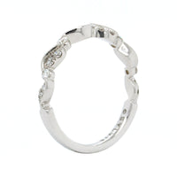 18K White Gold Waved Bead and Bezel Set Wedding Band