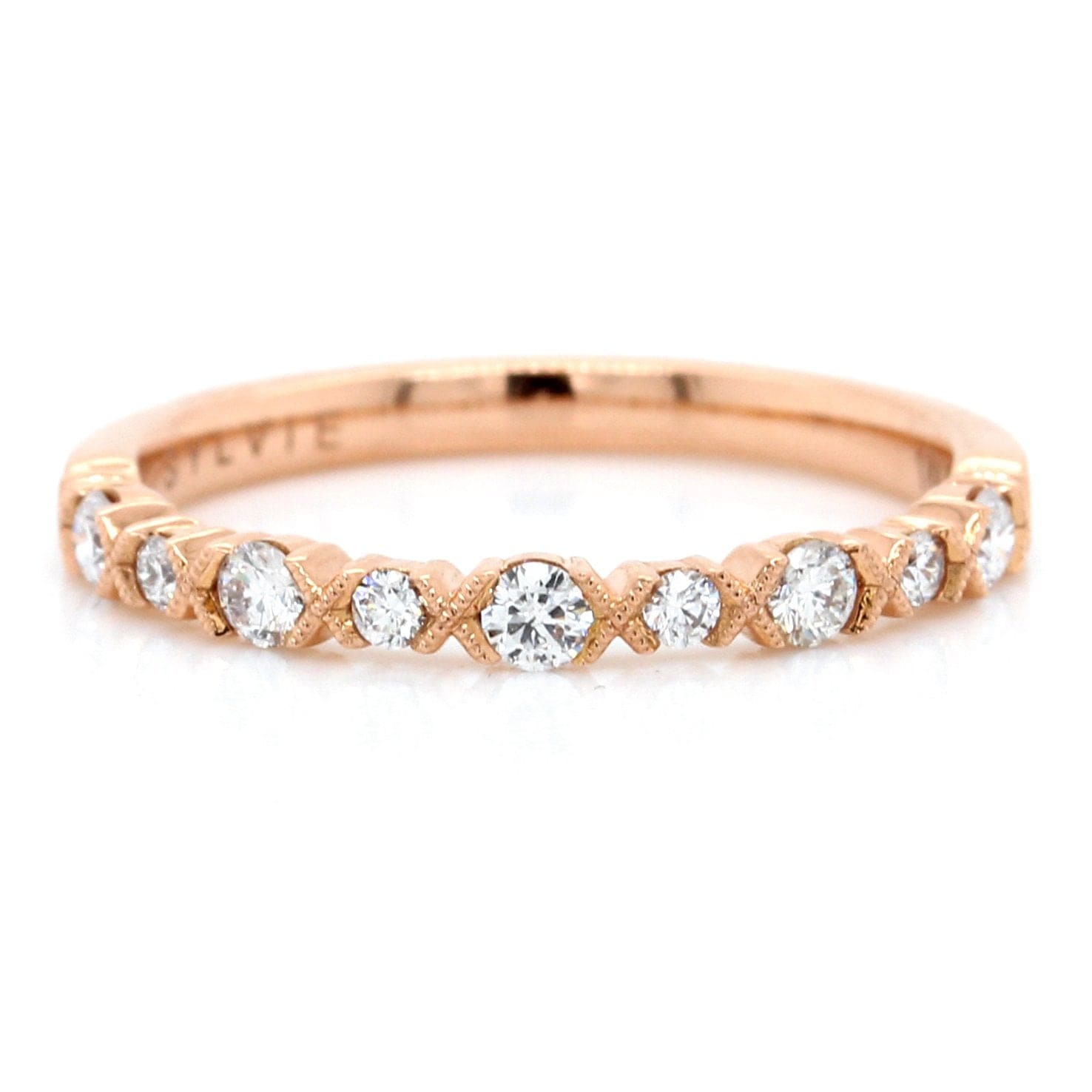 18K Rose Gold Round Milgrain Diamond Band