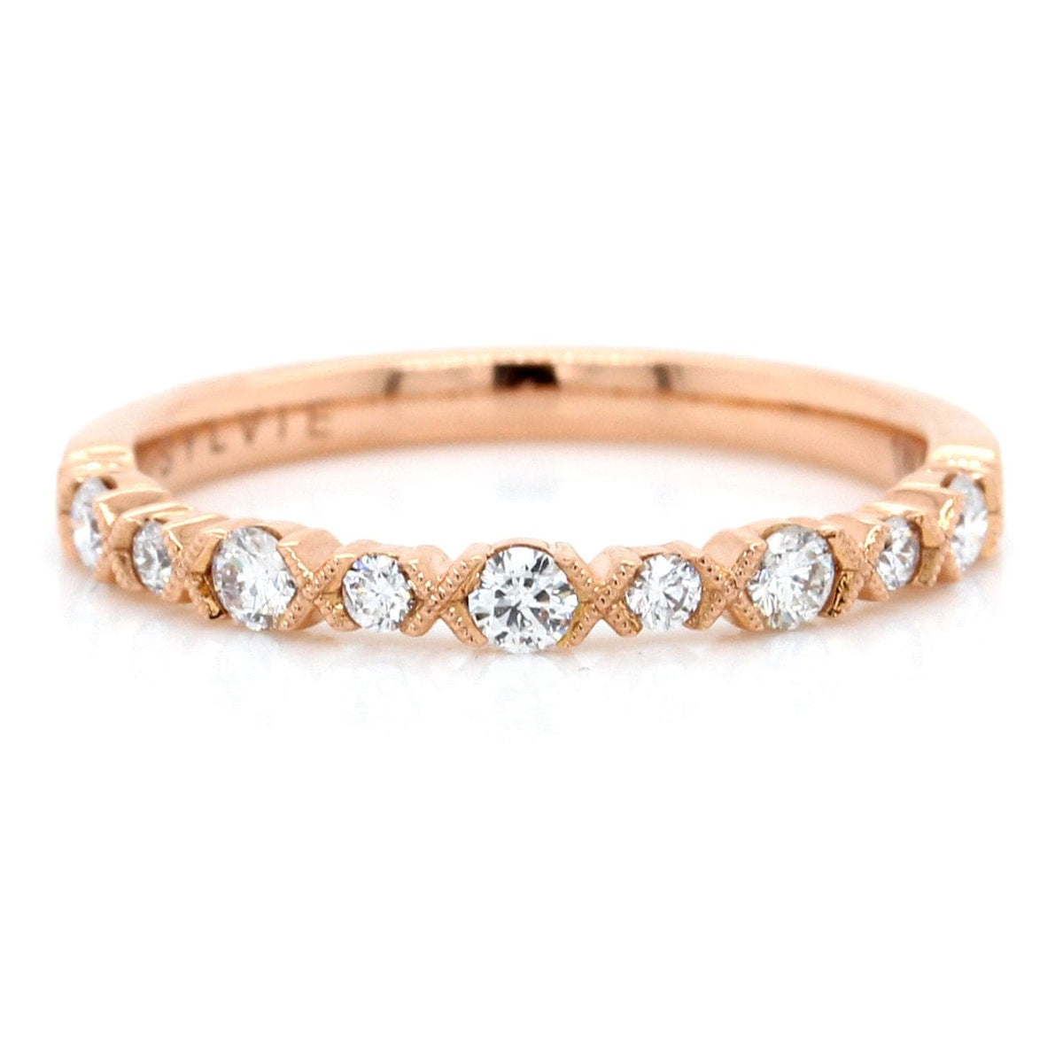 18K Rose Gold Round Milgrain Diamond Band