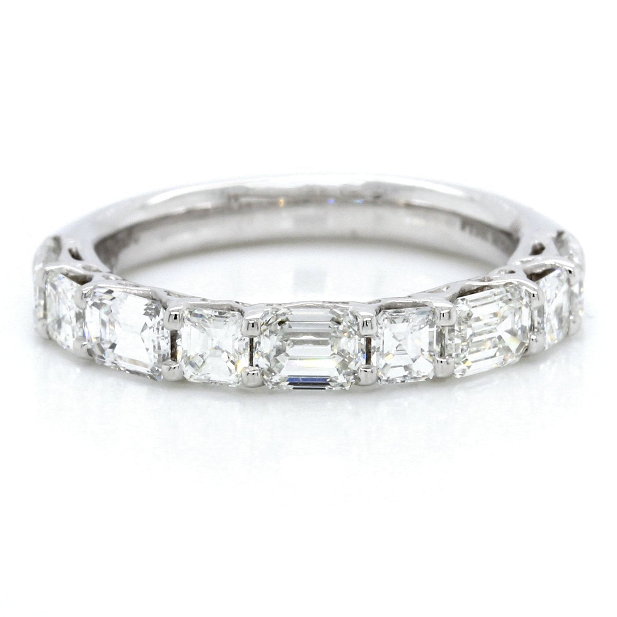 Platinum Nine-Stone Alternating Emerald Cut Wedding Ring