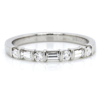 Platinum Alternating Round and Baguette Cut Diamond Wedding Ring