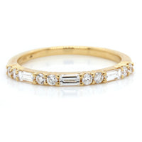 18K Yellow Gold Prong Set Round and Baguette Diamond Band