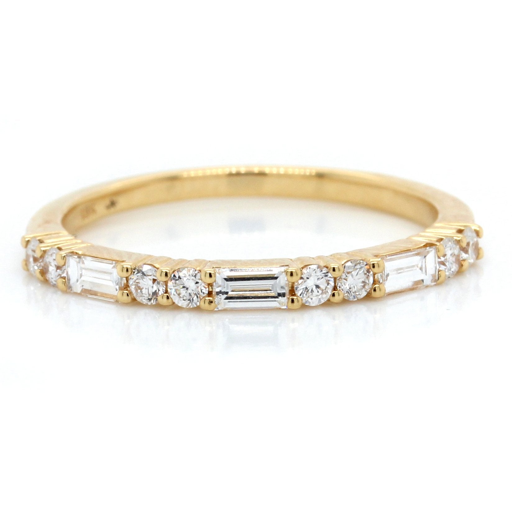 18K Yellow Gold Prong Set Round and Baguette Diamond Band