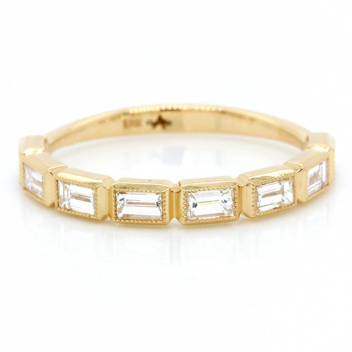 18K Yellow Gold Bezel Set Baguette Diamond Band