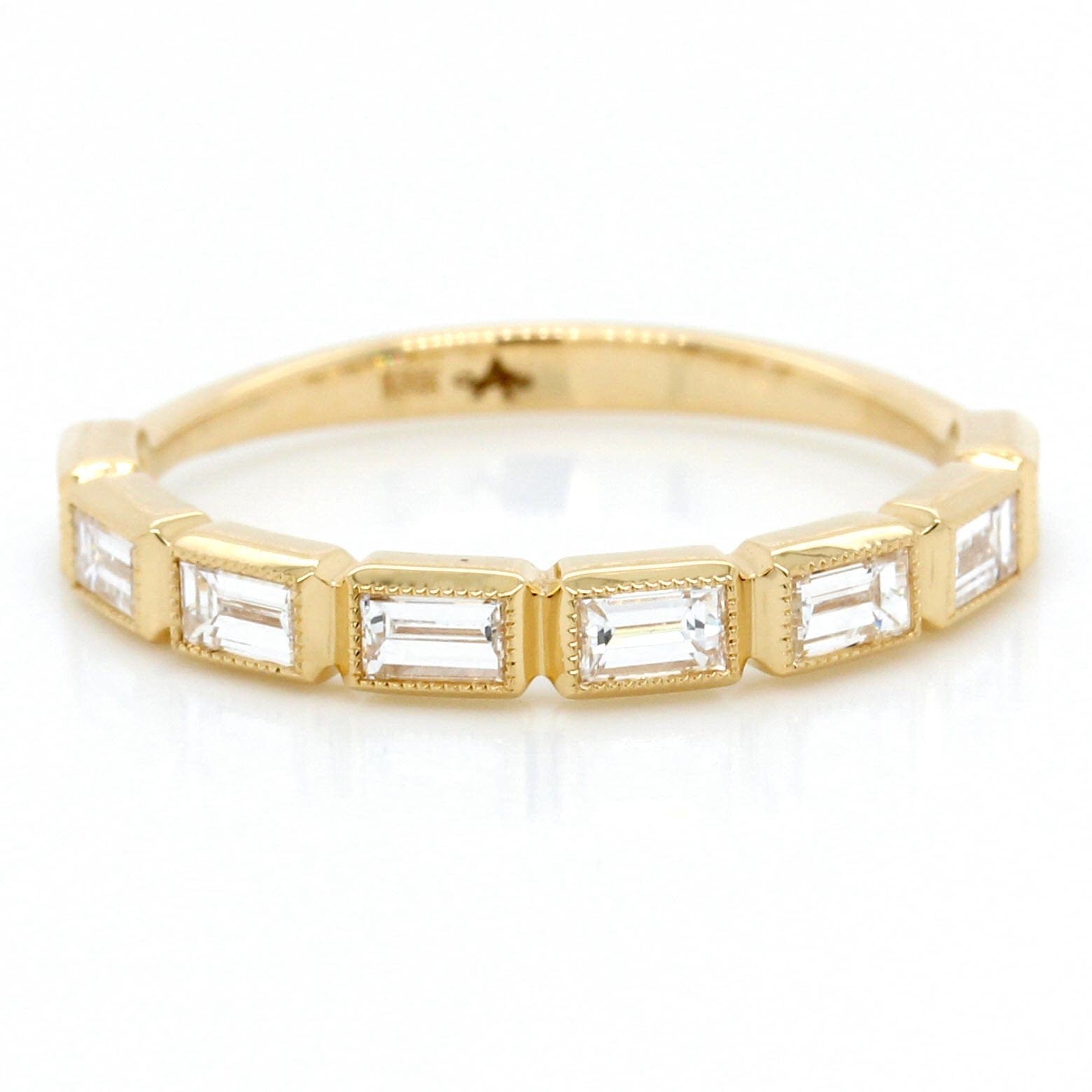 18K Yellow Gold Bezel Set Baguette Diamond Band