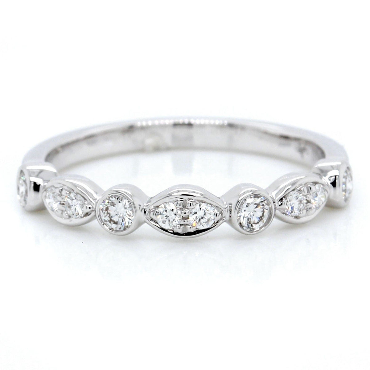 18K White Gold Halfway Marquise and Round Bezel Diamond Band