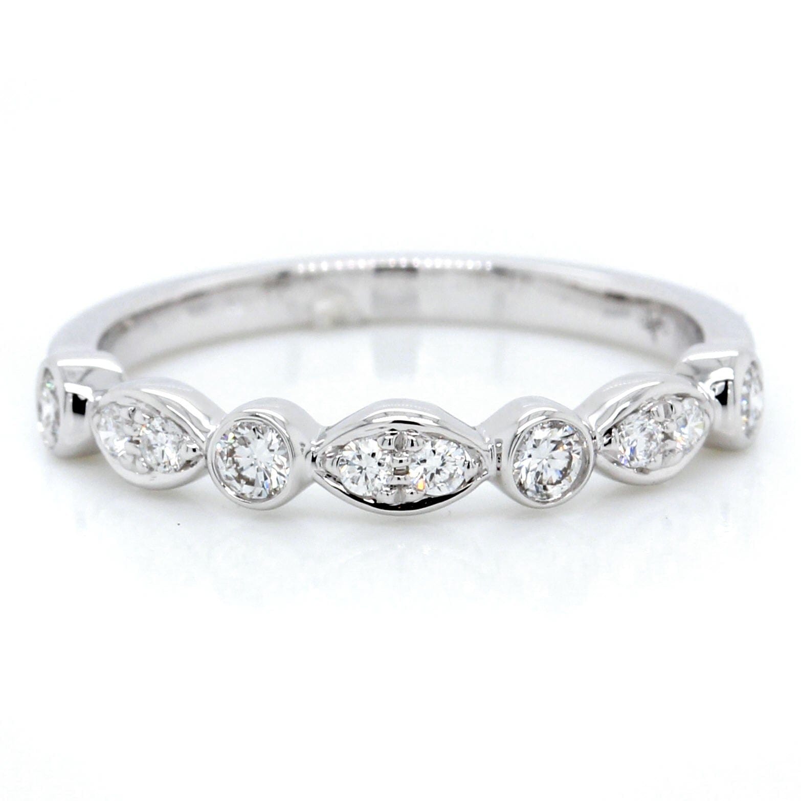18K White Gold Halfway Marquise and Round Bezel Diamond Band