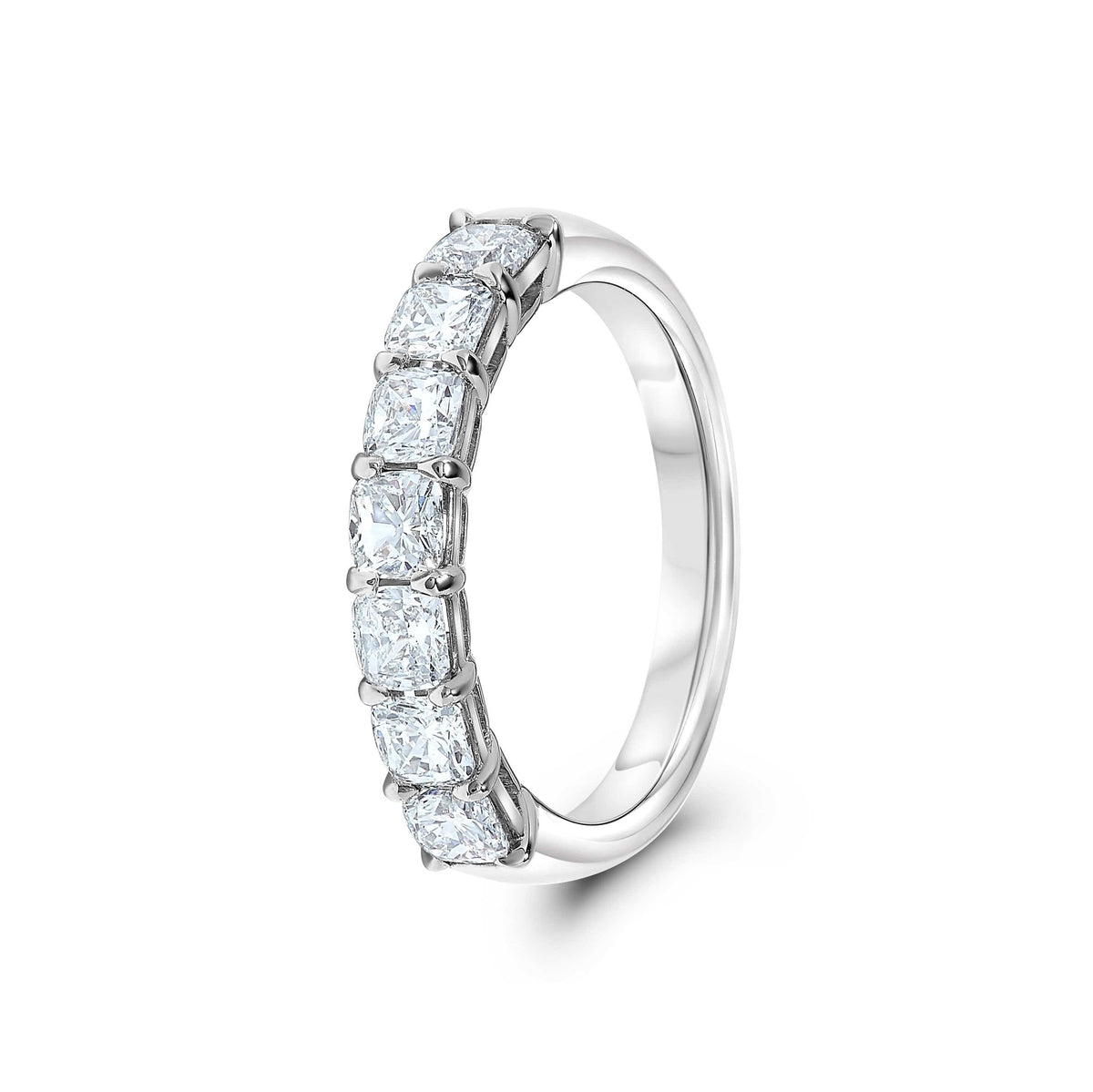 Platinum Seven Stone Cushion Cut Diamond Wedding Ring