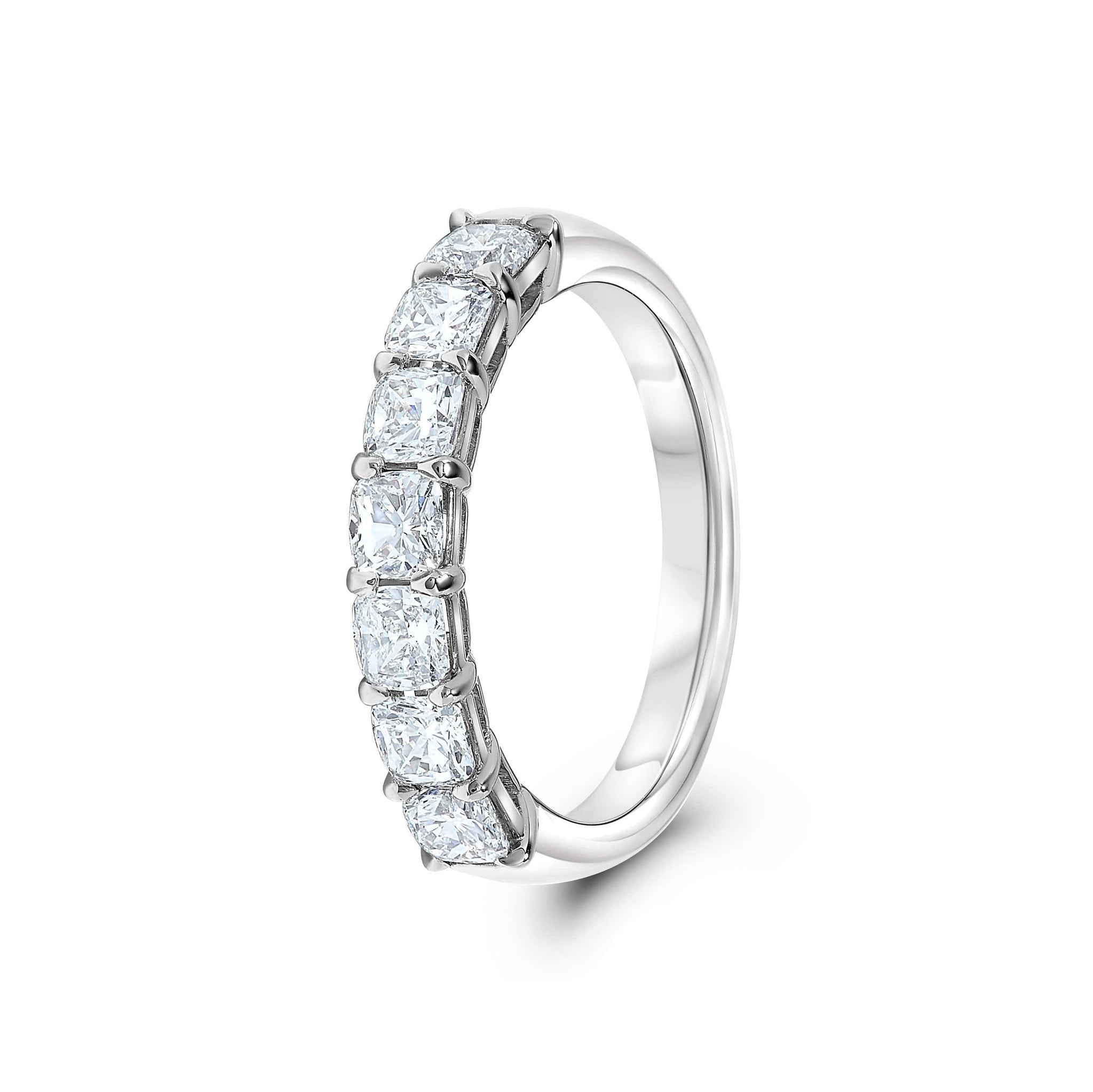 Platinum Seven Stone Cushion Cut Diamond Wedding Ring