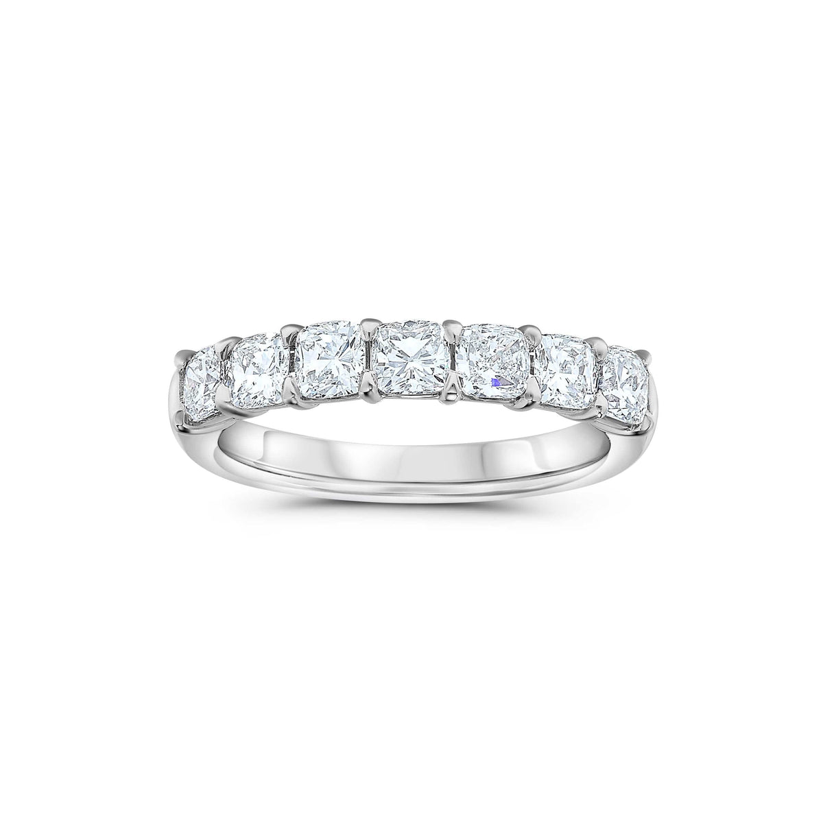 Platinum Seven Stone Cushion Cut Diamond Wedding Ring
