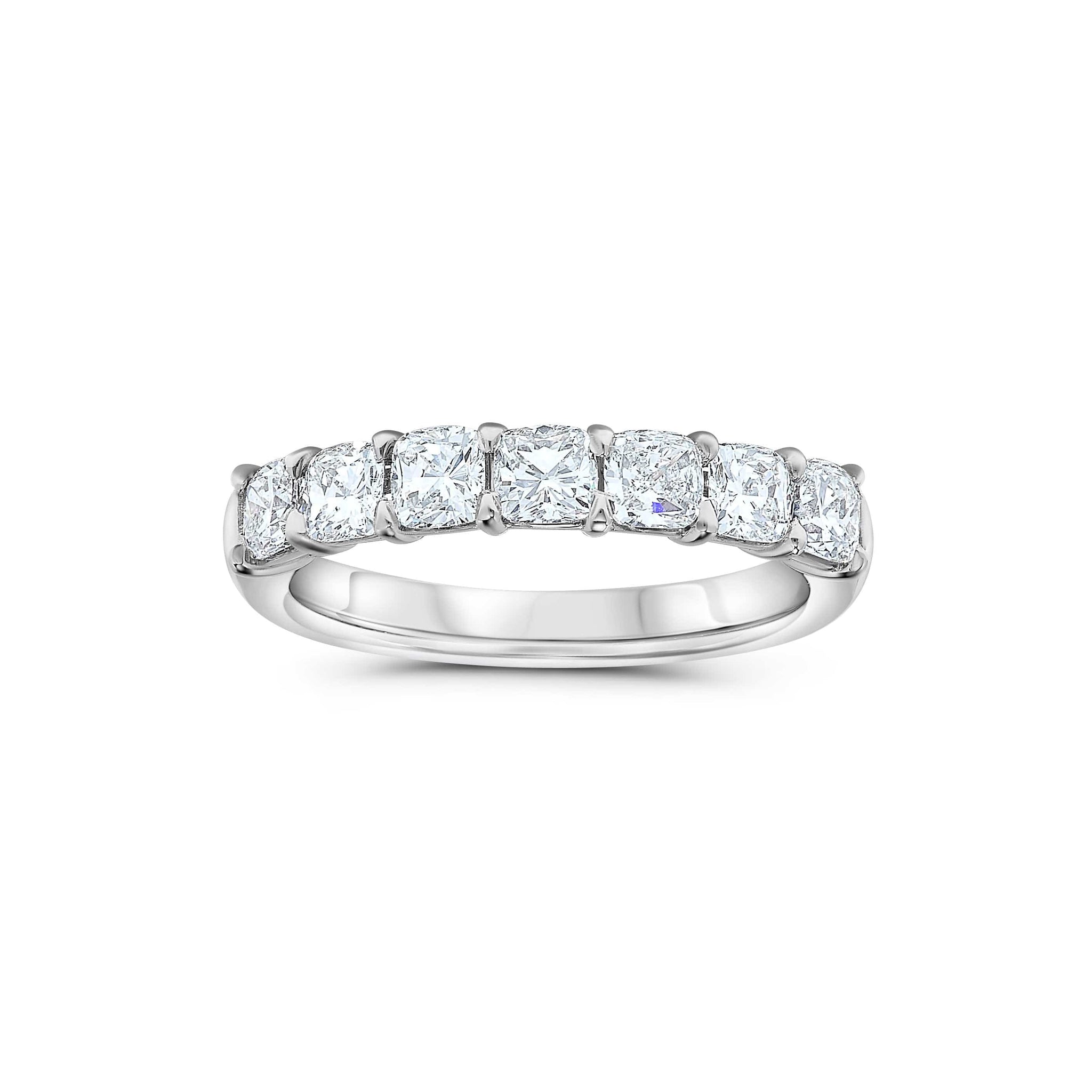 Platinum Seven Stone Cushion Cut Diamond Wedding Ring